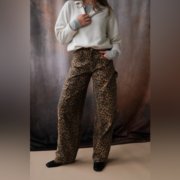 Damson Madder Denim - Damson Madder Cargo Denim Jeans Leopard Print Loose Baggy Fit Size 12